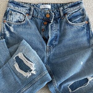 Anine Bing Jeans. Anine Bing Classic Button Fly, Ripped, Raw Hem, Like New.